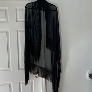 Vintage sheer black fringed shawl